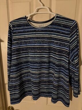 croft & barrow Navy and Light Blue Striped Long-Sleeve Shirt